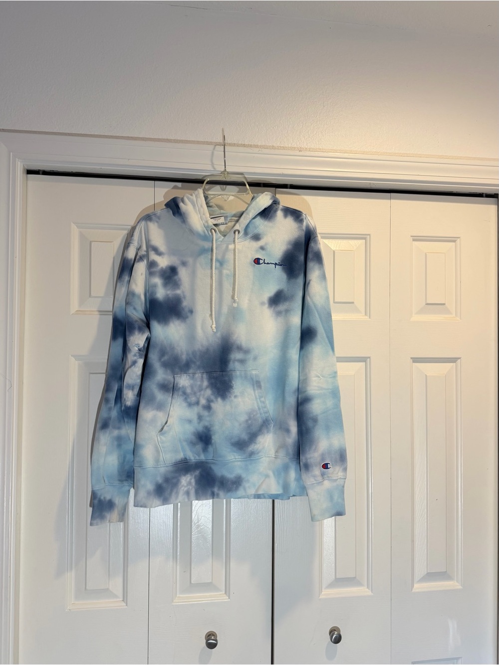Champion Blue and White Tie-Dye Men’s Pullover Hoodie